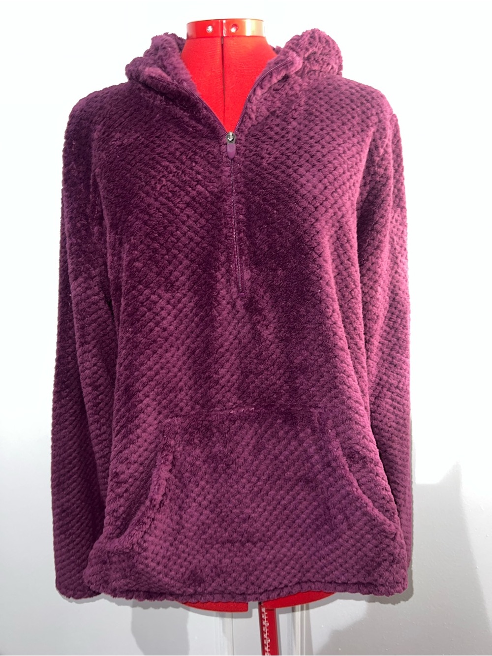 tek gear Plush Sherpa Half-Zip Teddie Hoodie Pullover Sweater - Plum Large